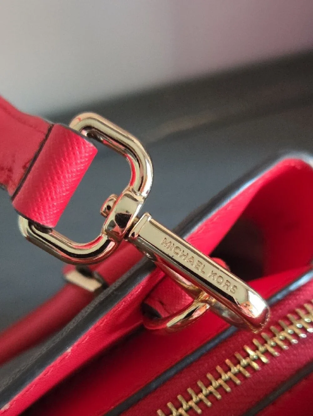 Michael Kors Savannah Small Satchel Brown Logo with Red Trim
